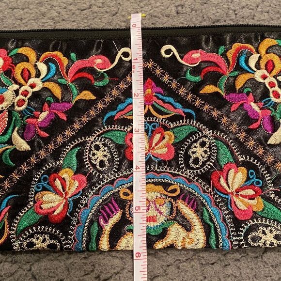 Embroidered Clutch Bag Wristlet Floral Boho Butterfly Pattern Hippie Bohemian - Picture 8 of 9